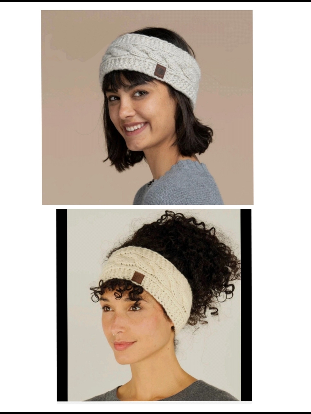 Carhartt Cream Cable Knit Headband with Leather Patch